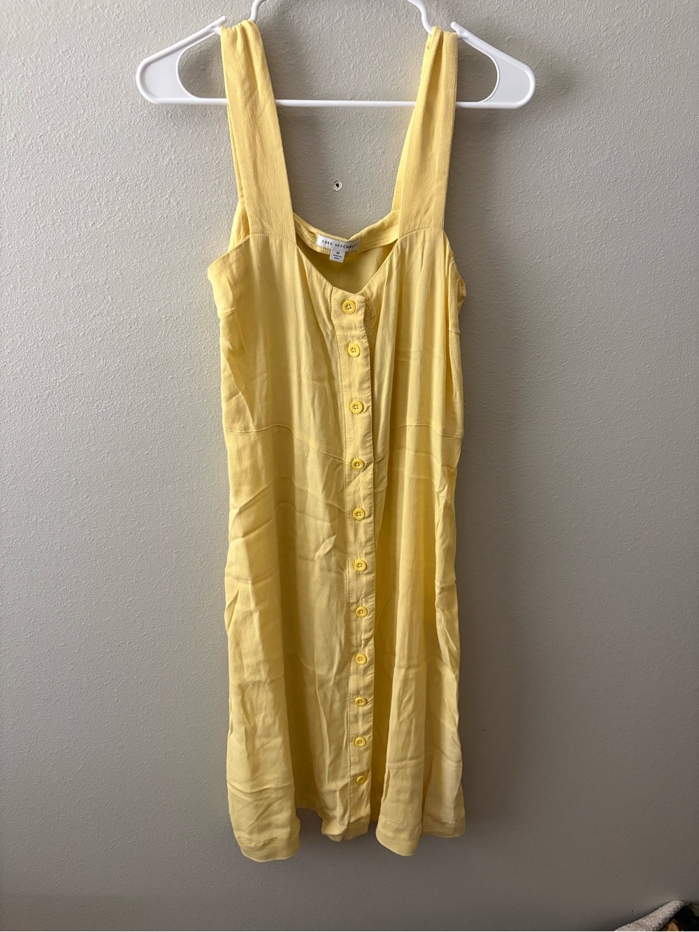 Yellow Button-Front Midi Dress with Wide Straps